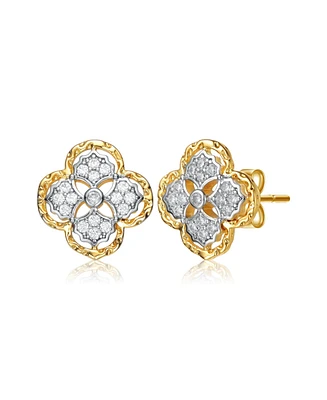Classy 14K Gold Plated and Cubic Zirconia Floral Stud Earrings