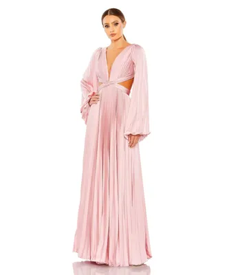 Mac Duggal Women's Ieena Long Sleeve Cut Out Gown