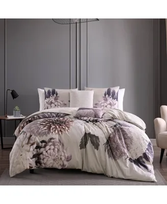 Bebejan Plum Petal Bedding 100% Cotton Sateen 5 Piece King Size Reversible Comforter Set