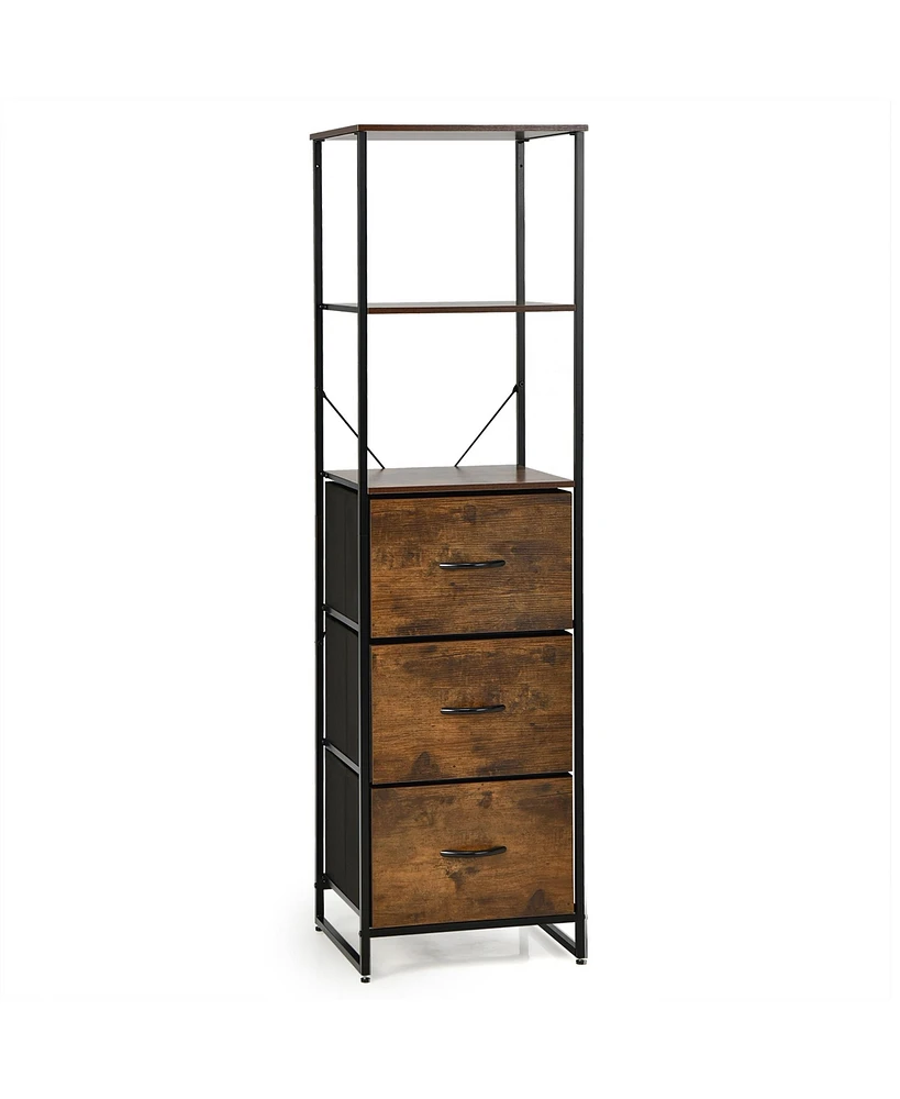 Vertical 3 Drawer Dresser w/ 3 Shelves Tall Storage Tower Chest Freestanding