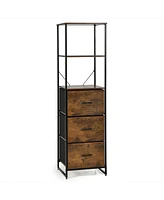 Vertical 3 Drawer Dresser w/ 3 Shelves Tall Storage Tower Chest Freestanding