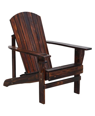 Outsunny Wooden Adirondack Chair, Outdoor Patio Lawn Chair with Cup Holder, Weather Resistant Lawn Furniture, Classic Lounge for Deck, Garden, Backyar