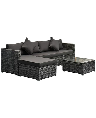 Outsunny 6-Piece Outdoor Patio Rat Wicker Furniture Set w/ Cushions Charcoal