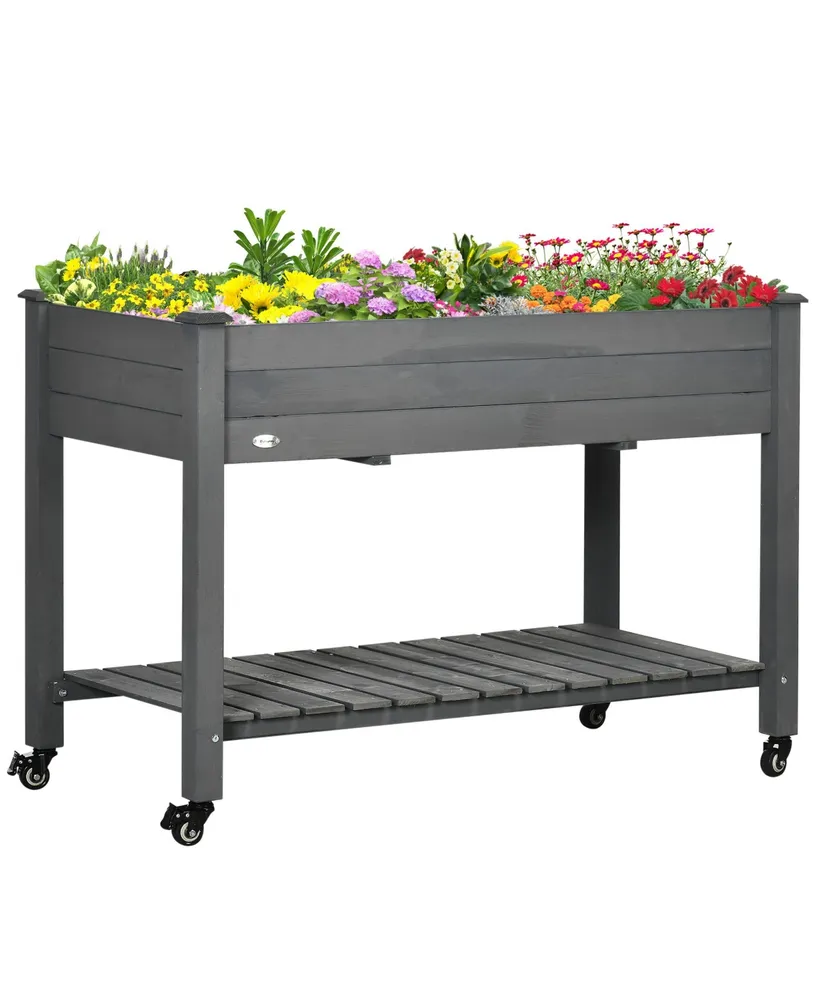 Outsunny 47" x 21" Raised Garden Bed, Elevated Wooden Planter Box,