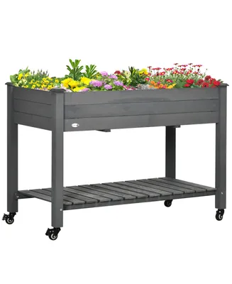 Outsunny 47" x 21" Raised Garden Bed, Elevated Wooden Planter Box,