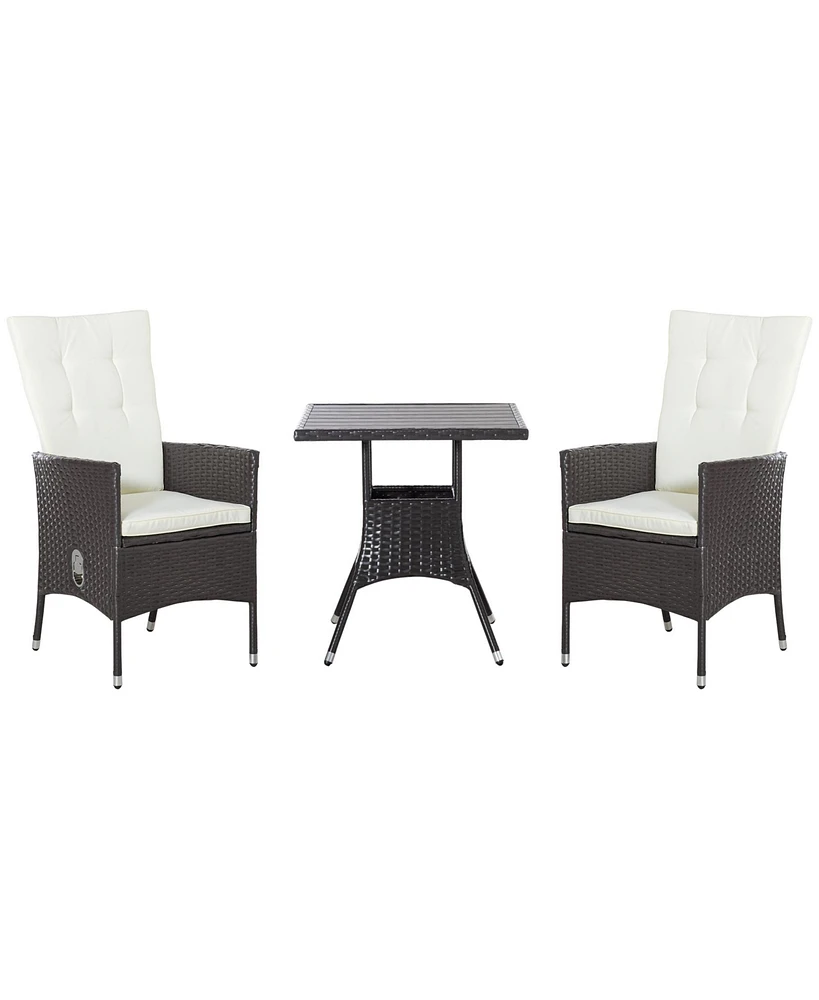 Outsunny 3pc Patio Furniture, Wicker Reclining Chairs & Table,