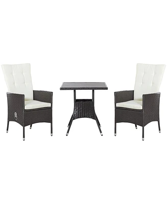 Outsunny 3pc Patio Furniture, Wicker Reclining Chairs & Table,