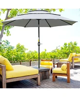 Outsunny 9' 3-Tier Patio Umbrella, Outdoor Market Umbrella with Crank and Push Button Tilt for Deck, Backyard and Lawn, Dark Grey