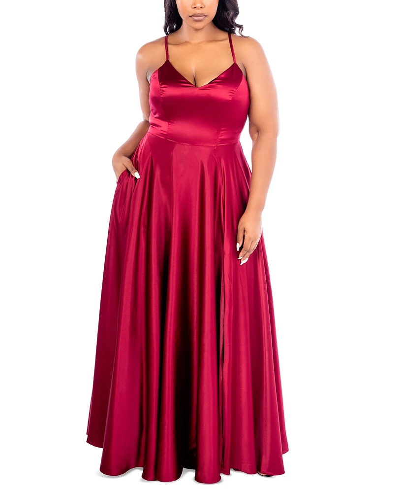 B Darlin Trendy Plus Satin Sleeveless Gown