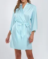 iCollection Women's Olivia Satin Robe with Eyelash Lace Trim