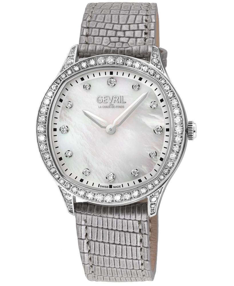 Gevril Women's Morcote Swiss Quartz Silver-Tone Leather Watch 36mm