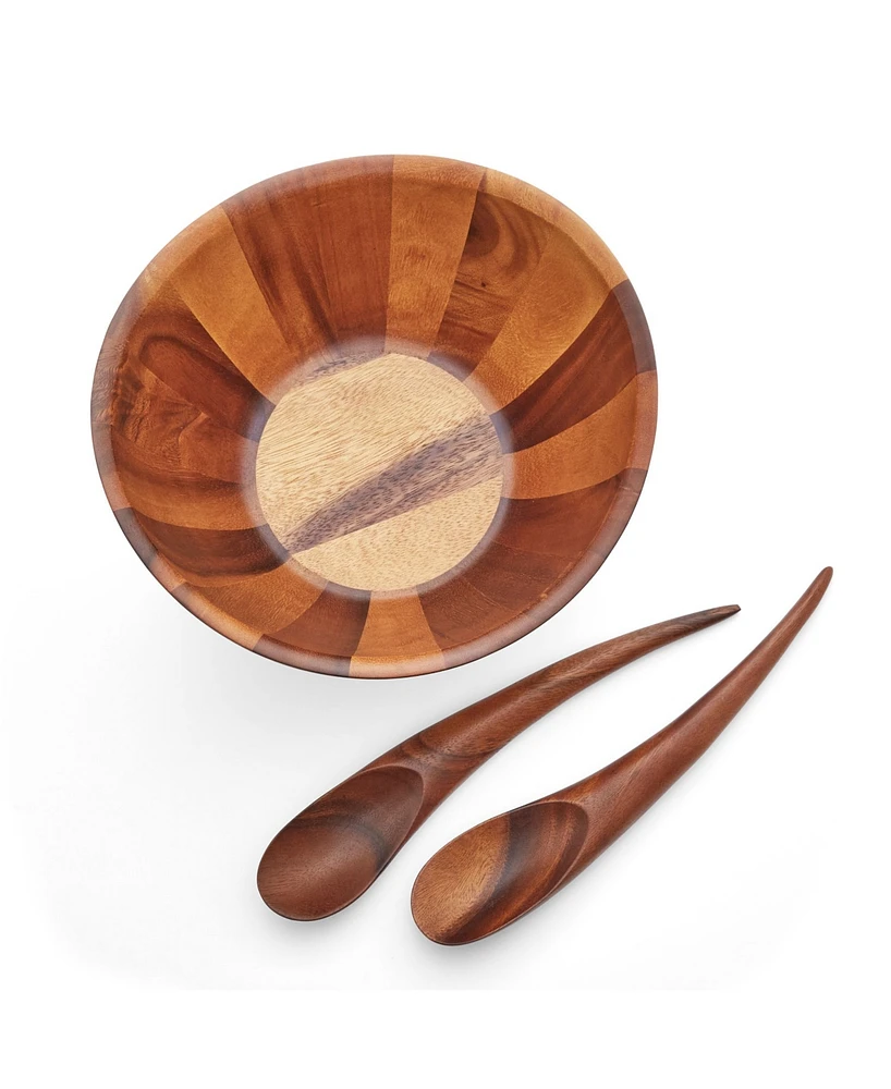 Nambe Harmony 3 Piece Wood Salad Bowl and Servers Set