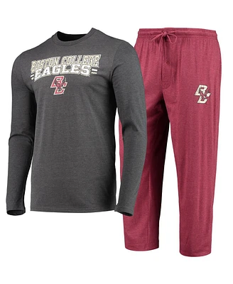 Men's Concepts Sport Maroon, Heathered Charcoal Boston College Eagles Meter Long Sleeve T-shirt and Pants Sleep Set