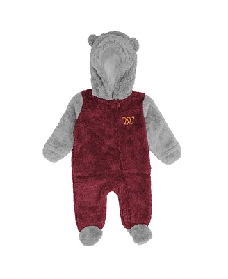 Newborn and Infant Boys Girls Burgundy, Gray Washington Commanders Game Nap Teddy Fleece Bunting Full-Zip Sleeper