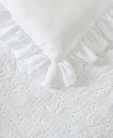 Laura Ashley Eyelet Ruffle Microfiber 3 Piece Comforter Set, King