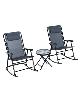 Outsunny 3 Piece Folding Rocking Chair Patio Table Set w/ 2 Rocking Chairs,