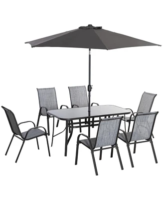 Outsunny Patio Dining Set for Six, Table & Chairs w/ Umbrella,
