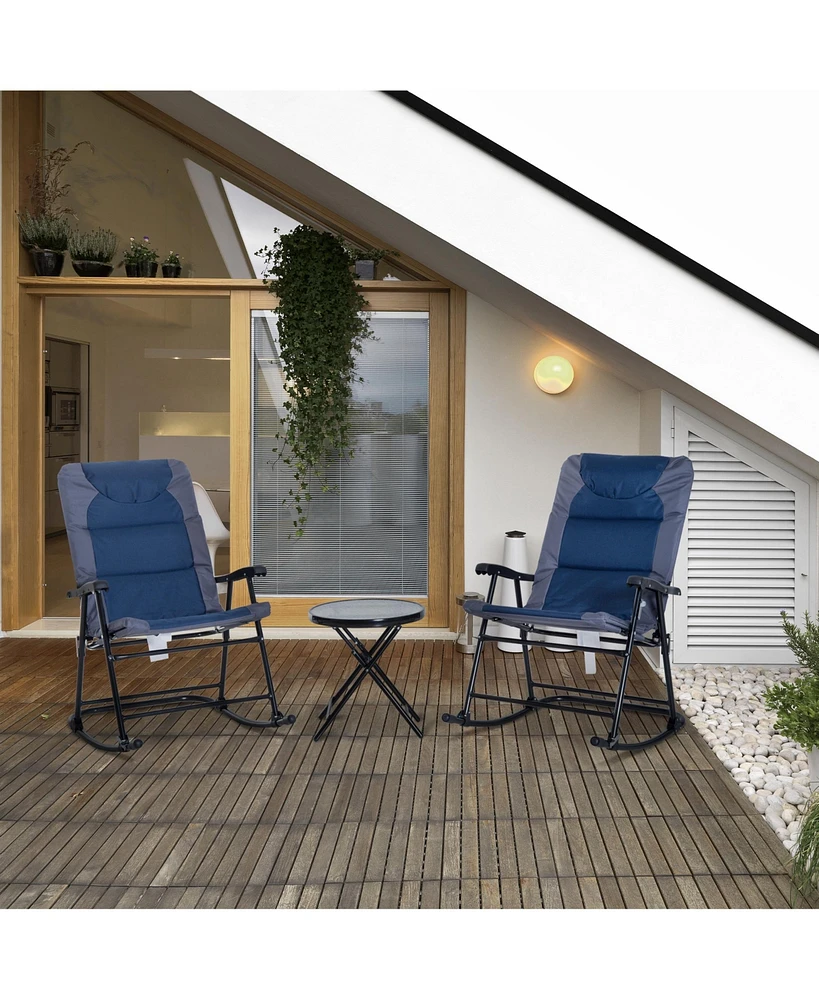 Outsunny 3PC Folding Outdoor Furniture Set, Rocking Chairs, Table
