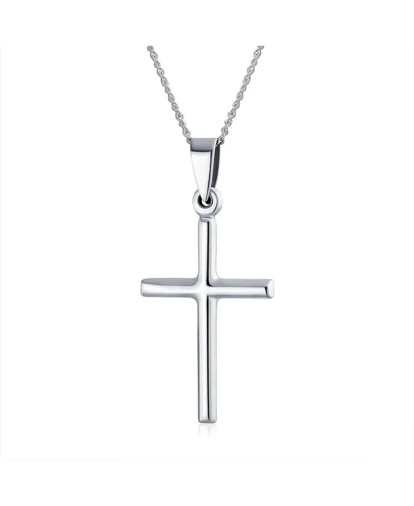 Bling Jewelry Minimalist Simple Petite Tube Small Religious Pendant Cross Necklace .925 Sterling Silver
