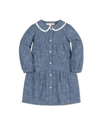 Hope & Henry Little Girls Long Sleeve Tiered Button Front Peter Pan Collar Dress