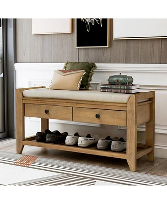 Shoe Rack With Cushioned Seat And Drawers, Multipurpose Entryway Storage Bench