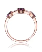 Sterling Silver 18k Rose Gold Plated with Red & Cubic Zirconia Pave Hearts Promise Adjustable Ring