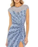 Mac Duggal Women's Embellished Illusion High Neck Cap Sleeve Gown