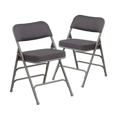 2 Pack Premium Curved Triple Braced & Hinged Fabric Upholstered Metal Folding Chair