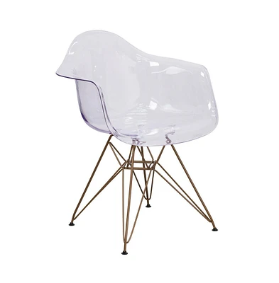 Transparent Side Chair With Arms And Gold Base