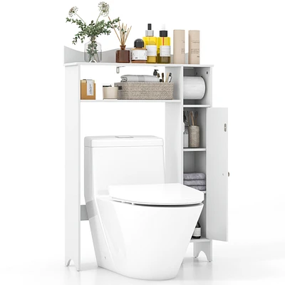 Costway Wood Over the Toilet Storage Cabinet Bathroom Space Saver w/Paper Holder & Shelf