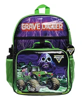 Monster Jam Grave Digger Truck 5 Pc Backpack Lunchbox Icepack Water Bottle Keychain