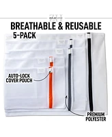 Zulay Kitchen 5 Pack Mix Size Reusable Mesh Laundry Bags for Delicates and Washing Machine (2 Small, 2 Medium, 1 Large)
