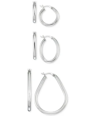 Set of Three Hoop Earrings 14k Yellow Gold Vermeil and Sterling Silver