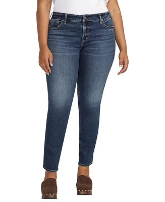 Silver Jeans Co. Plus Size Elyse Mid Rise Comfort Fit Straight Leg Jeans
