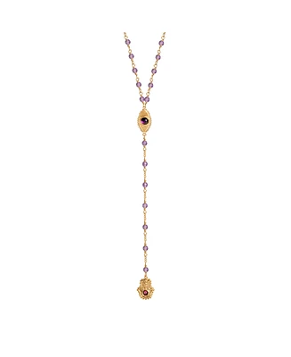 Peace of Spirit - Amethyst Evil Eye Hamsa Lariat Necklace