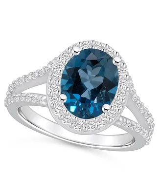 Macy's London Blue Topaz (3-5/8 ct. t.w.) and Diamond (3/4 Halo Ring 14K Gold