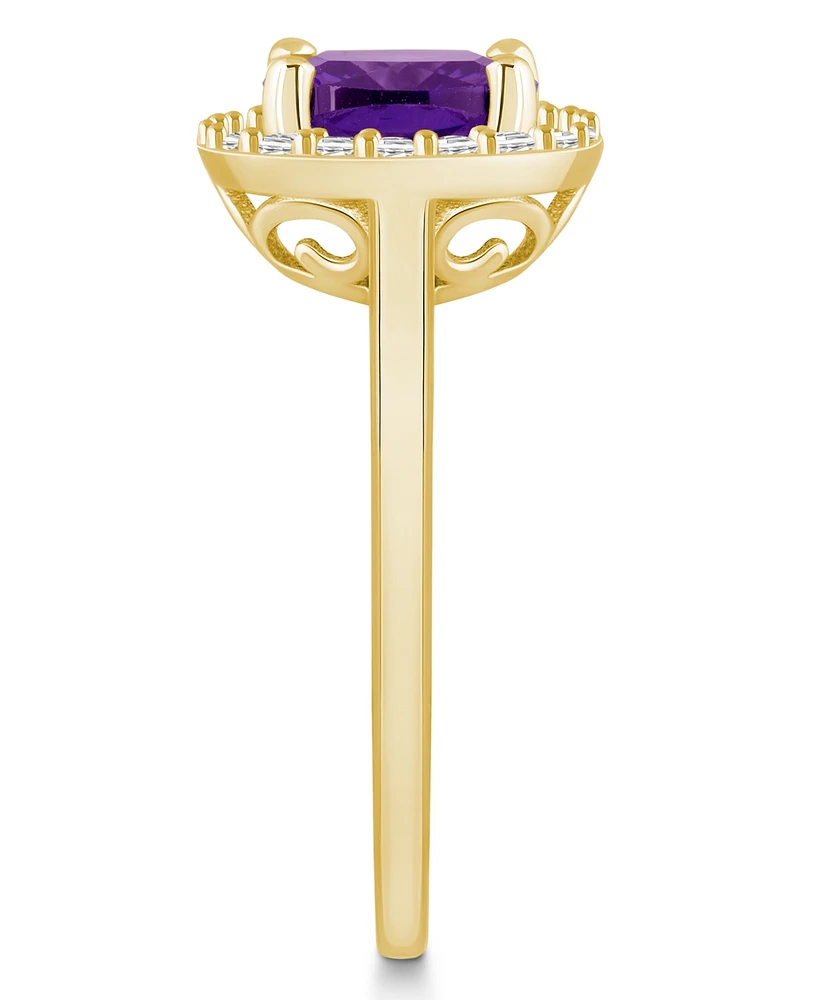 Macy's Amethyst (2 ct. t.w.) and Diamond (1/4 Halo Ring 14K Yellow Gold