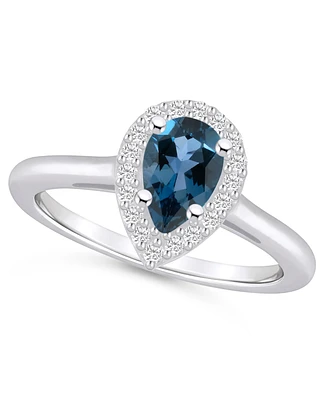 Macy's London Blue Topaz (1 ct. t.w.) and Diamond (1/5 Halo Ring 14K White Gold