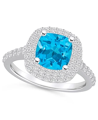 Macy's Blue Topaz and Diamond Accent Halo Ring 14K White Gold