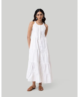 Reistor Women's Sleeveless embroidered tiered maxi dress