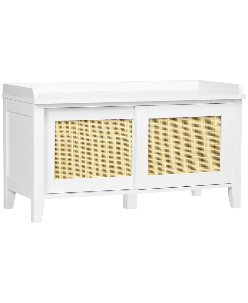 Homcom Shoe Bench with Storage and Pine Wood Legs,