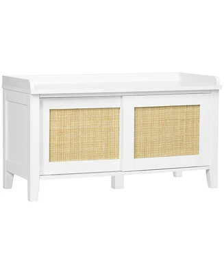 Homcom Shoe Bench with Storage and Pine Wood Legs,