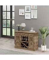 Homcom Farmhouse Sideboard Buffet Table Storage Cabinet w/3 Drawers, Wood Finish