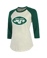 Women's Majestic Threads Ahmad Sauce Gardner Cream, Green New York Jets Player Name and Number Raglan 3/4-Sleeve T-shirt