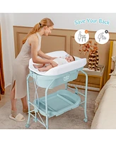 Costway Baby Changing Table with Bathtub, Folding & Portable Diaper Station with Wheels