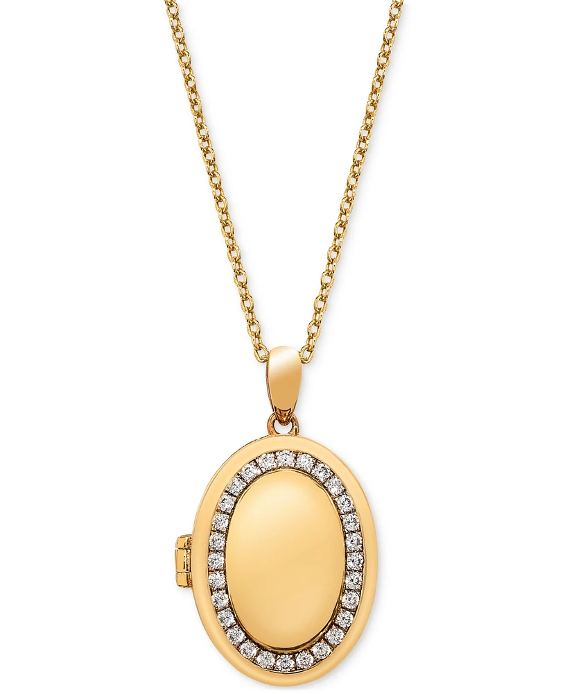 Diamond Halo Oval Locket 18" Pendant Necklace (1/3 ct. t.w.) in 14K Gold-Plated Sterling Silver