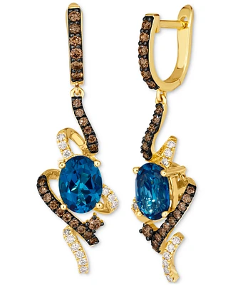 Le Vian Deep Sea Blue Topaz (2-1/5 ct. t.w.) & Diamond (5/8 ct. t.w.) Swirl Drop Earrings in 14k Gold
