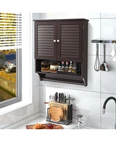 Bathroom Wall Mounted Medicine Cabinet with Louvered Doors & Towel Bar