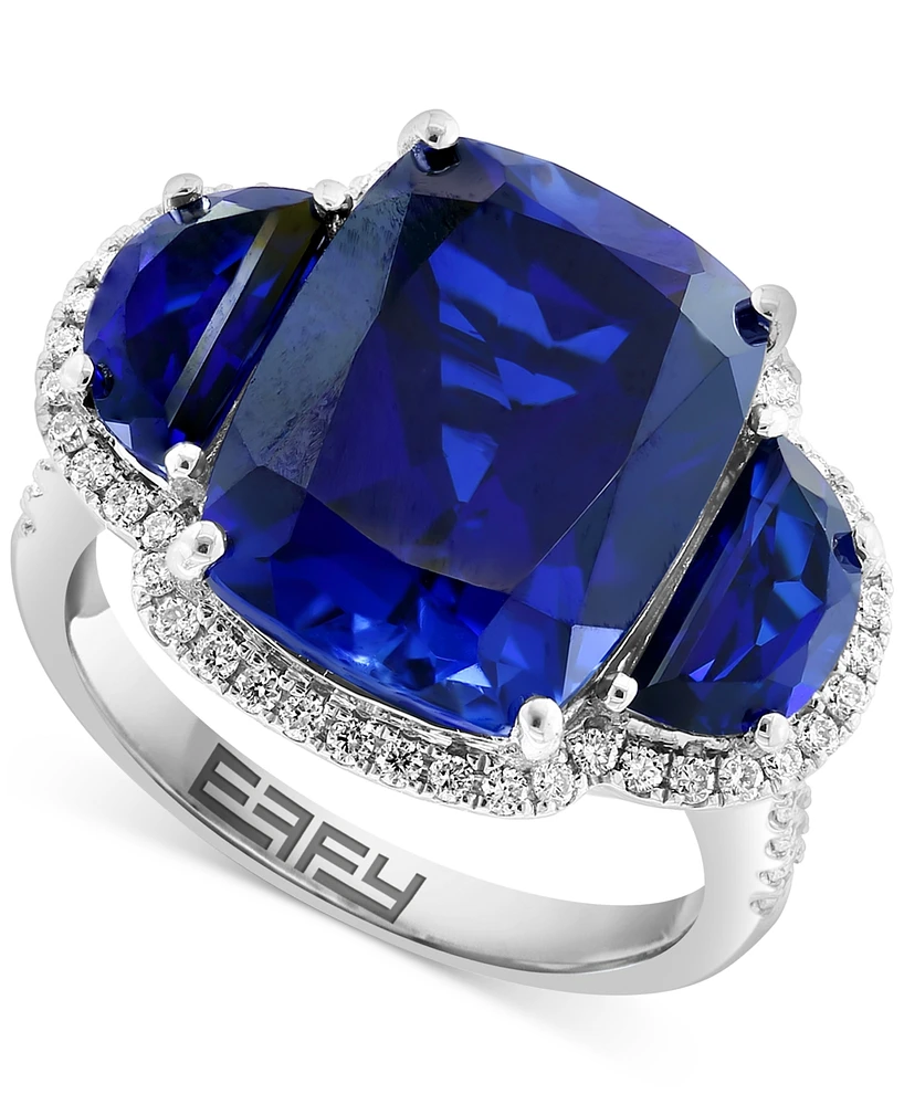 Effy Lab Grown Sapphire (10-3/8 ct. t.w.) & Diamond (1/3 Halo Statement Ring 14k Gold (Also Ruby Emera