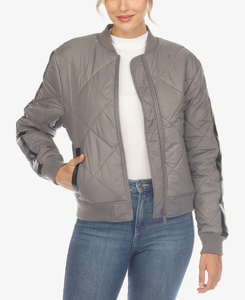White Mark Women's Lightweight Diamond Quilted Puffer Bomber Jacket
